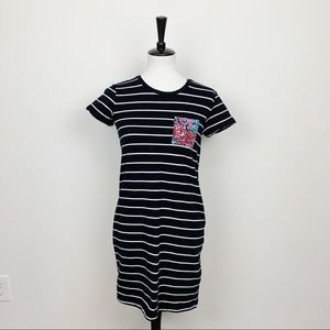 Cynthia Rowley Striped Floral Tee Shirt Dress XS